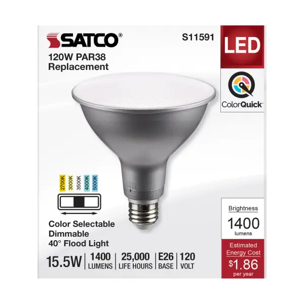 15.5 Watt PAR38 LED - Medium Base - Silver Finish - CCT Selectable - 120 Volt - 40 Degree Beam Angle - Image 3