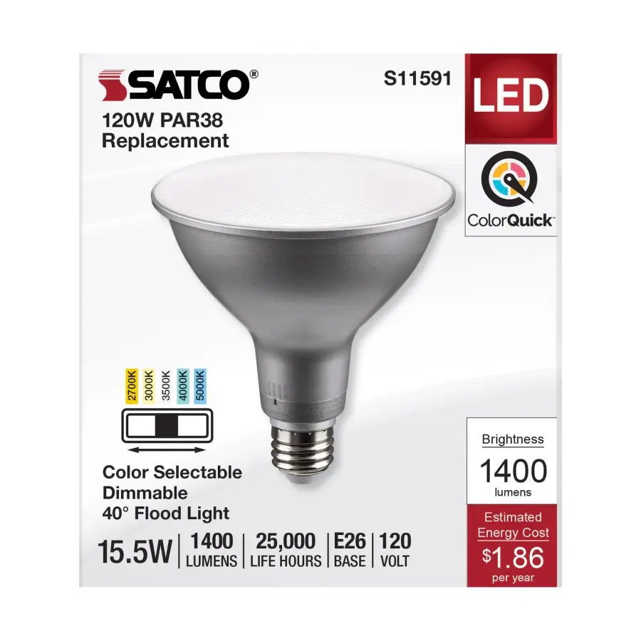 15.5 Watt PAR38 LED - Medium Base - Silver Finish - CCT Selectable - 120 Volt - 40 Degree Beam Angle - Image 3