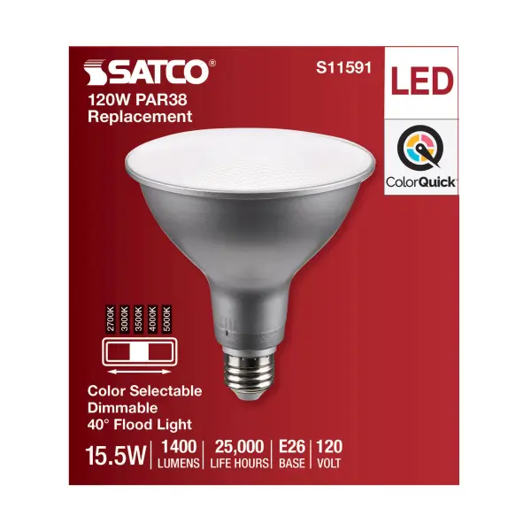 15.5 Watt PAR38 LED - Medium Base - Silver Finish - CCT Selectable - 120 Volt - 40 Degree Beam Angle - Image 4