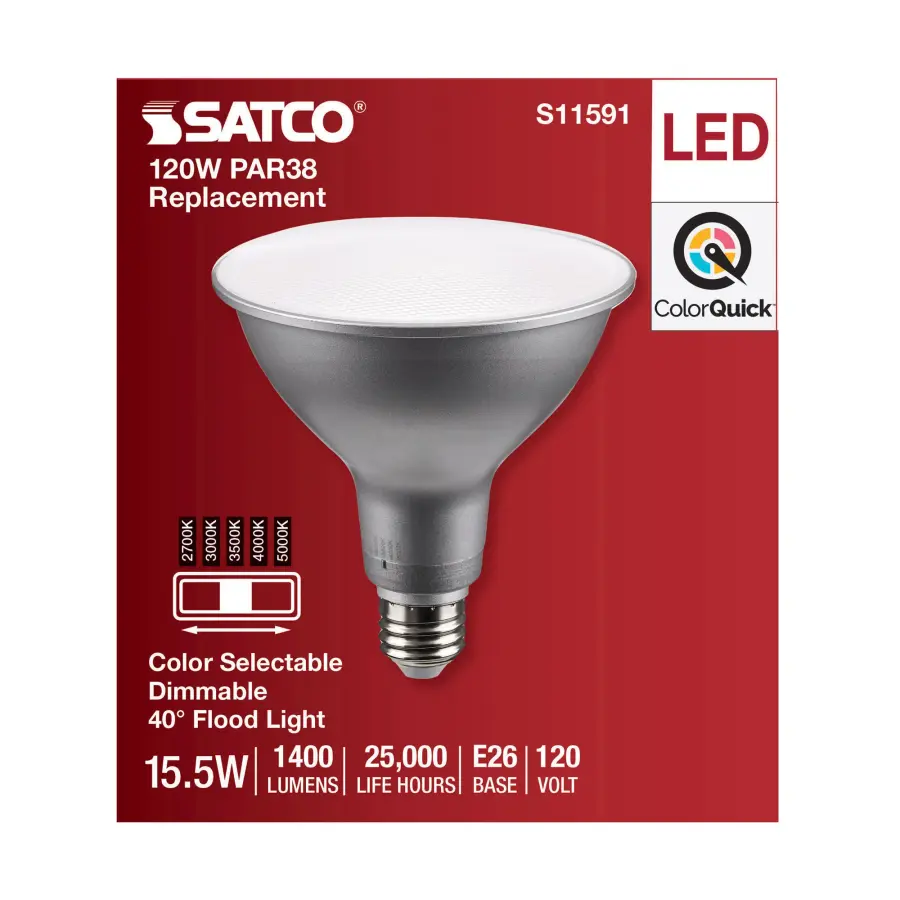 15.5 Watt PAR38 LED - Medium Base - Silver Finish - CCT Selectable - 120 Volt - 40 Degree Beam Angle - Image 4