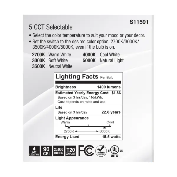 15.5 Watt PAR38 LED - Medium Base - Silver Finish - CCT Selectable - 120 Volt - 40 Degree Beam Angle - Image 6