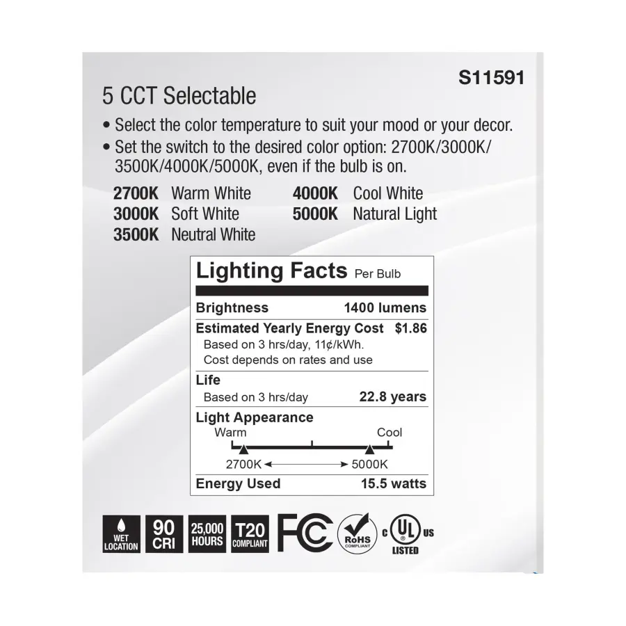 15.5 Watt PAR38 LED - Medium Base - Silver Finish - CCT Selectable - 120 Volt - 40 Degree Beam Angle - Image 6
