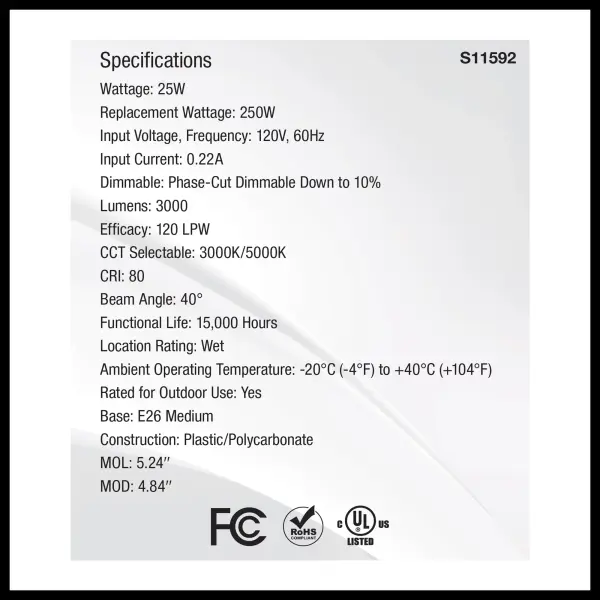 25 Watt PAR38 LED - 3000K/5000K CCT Selectable - High Lumen - Medium Base - White Finish - 120 Volt - Image 5