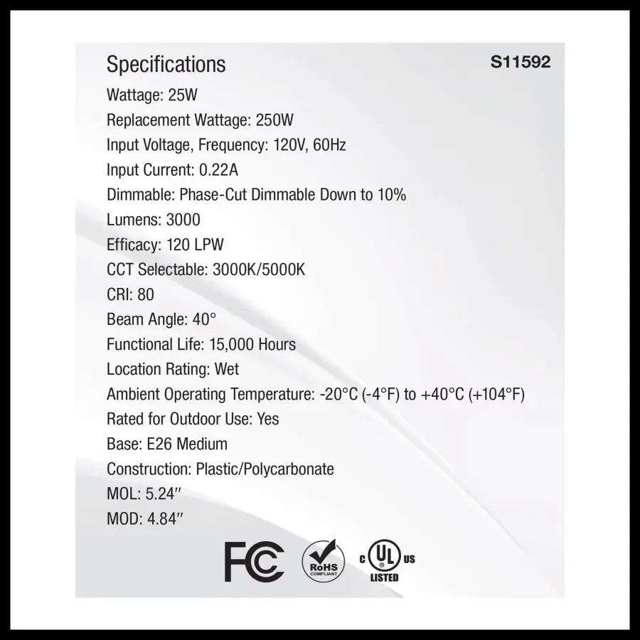 25 Watt PAR38 LED - 3000K/5000K CCT Selectable - High Lumen - Medium Base - White Finish - 120 Volt - Image 5