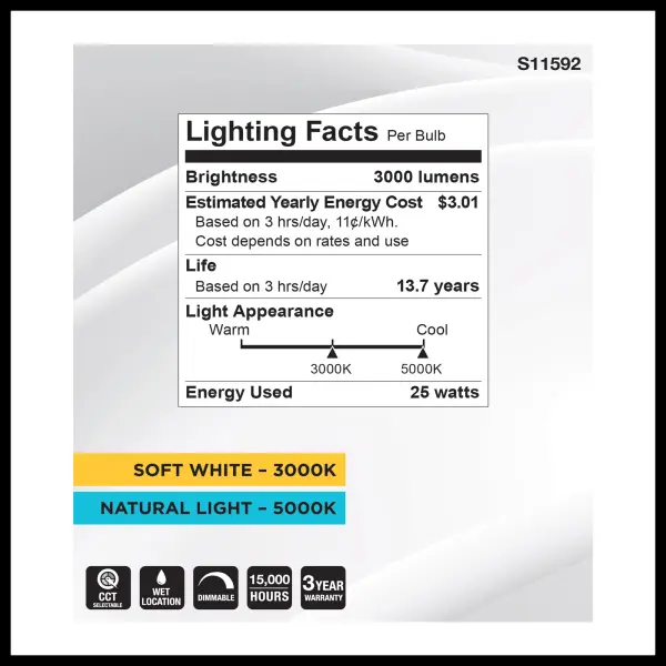 25 Watt PAR38 LED - 3000K/5000K CCT Selectable - High Lumen - Medium Base - White Finish - 120 Volt - Image 6