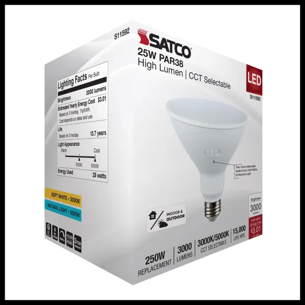 25 Watt PAR38 LED - 3000K/5000K CCT Selectable - High Lumen - Medium Base - White Finish - 120 Volt - Image 8
