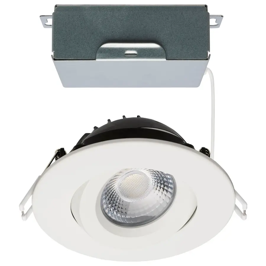 12 Watt LED Direct Wire Downlight - Gimbaled - 4 Inch - CCT Selectable - Round - Remote Driver - White Finish - 850 Lumens - 120 Volt - Image 1