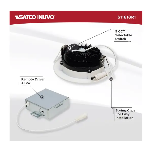12 Watt LED Direct Wire Downlight - Gimbaled - 4 Inch - CCT Selectable - Round - Remote Driver - White Finish - 850 Lumens - 120 Volt - Image 10