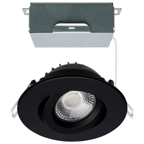 12 Watt LED Direct Wire Downlight - Gimbaled - 4 Inch - CCT Selectable - Round - Remote Driver - Black Finish - 850 Lumens - 120 Volt - Image 1