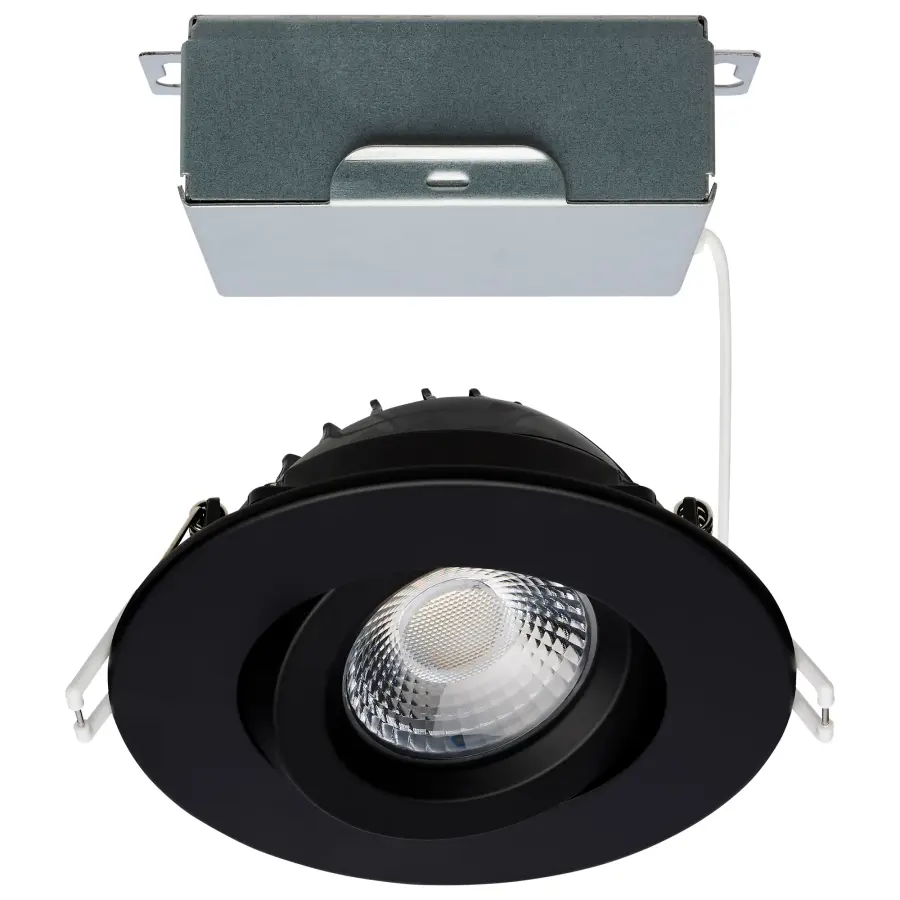 12 Watt LED Direct Wire Downlight - Gimbaled - 4 Inch - CCT Selectable - Round - Remote Driver - Black Finish - 850 Lumens - 120 Volt - Image 1