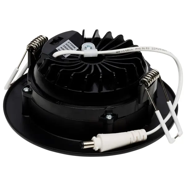 12 Watt LED Direct Wire Downlight - Gimbaled - 4 Inch - CCT Selectable - Round - Remote Driver - Black Finish - 850 Lumens - 120 Volt - Image 2