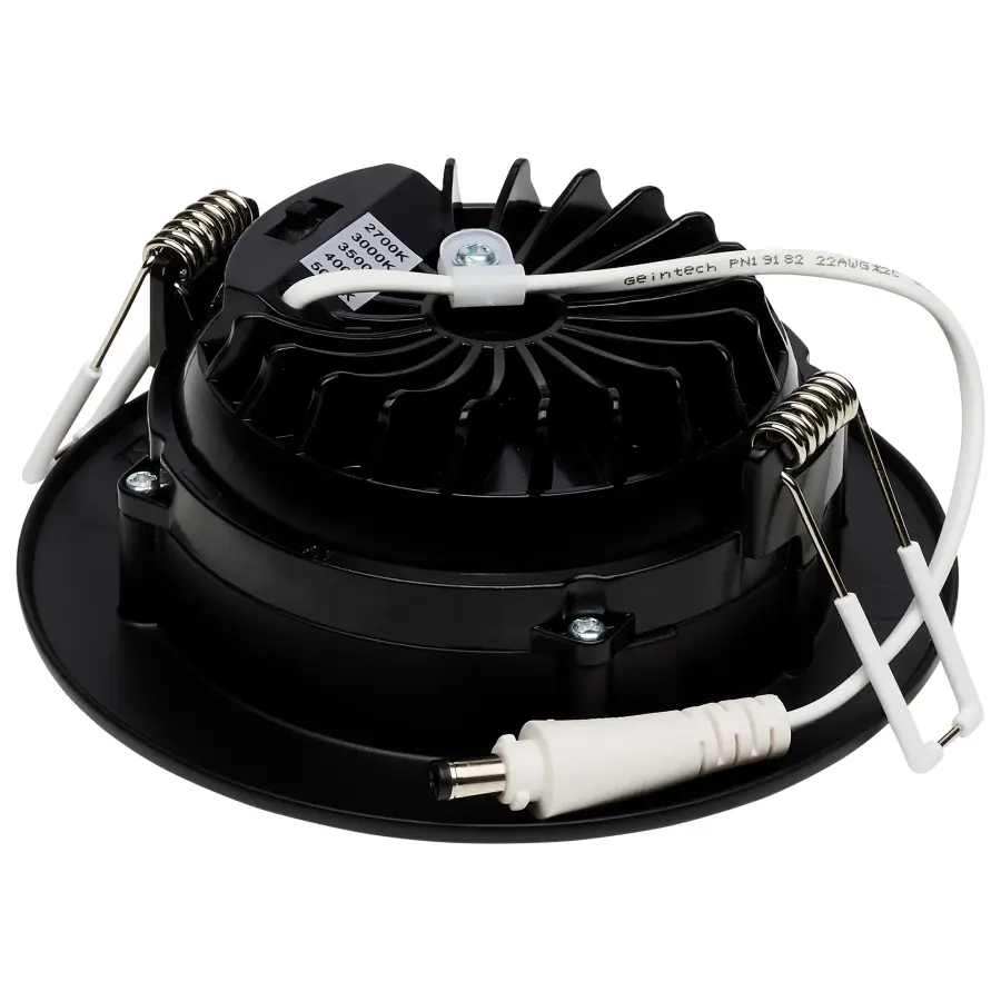 12 Watt LED Direct Wire Downlight - Gimbaled - 4 Inch - CCT Selectable - Round - Remote Driver - Black Finish - 850 Lumens - 120 Volt - Image 2