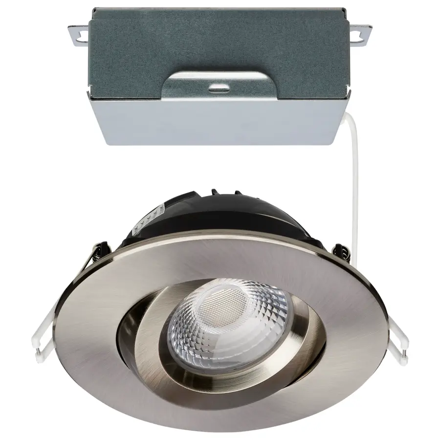12 Watt LED Direct Wire Downlight - Gimbaled - 4 Inch - CCT Selectable - Round - Remote Driver - Brushed Nickel Finish - 850 Lumens - 120 Volt - Image 1