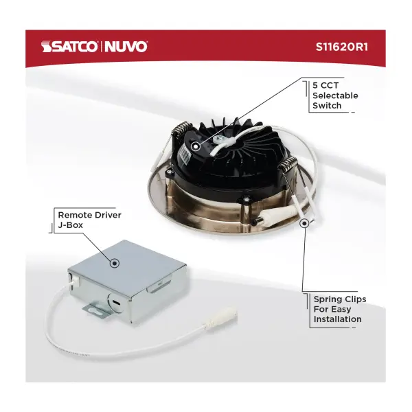 12 Watt LED Direct Wire Downlight - Gimbaled - 4 Inch - CCT Selectable - Round - Remote Driver - Brushed Nickel Finish - 850 Lumens - 120 Volt - Image 10