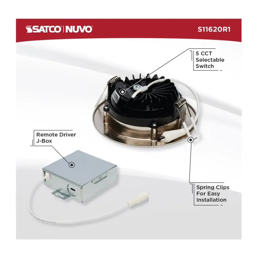 12 Watt LED Direct Wire Downlight - Gimbaled - 4 Inch - CCT Selectable - Round - Remote Driver - Brushed Nickel Finish - 850 Lumens - 120 Volt - Image 10