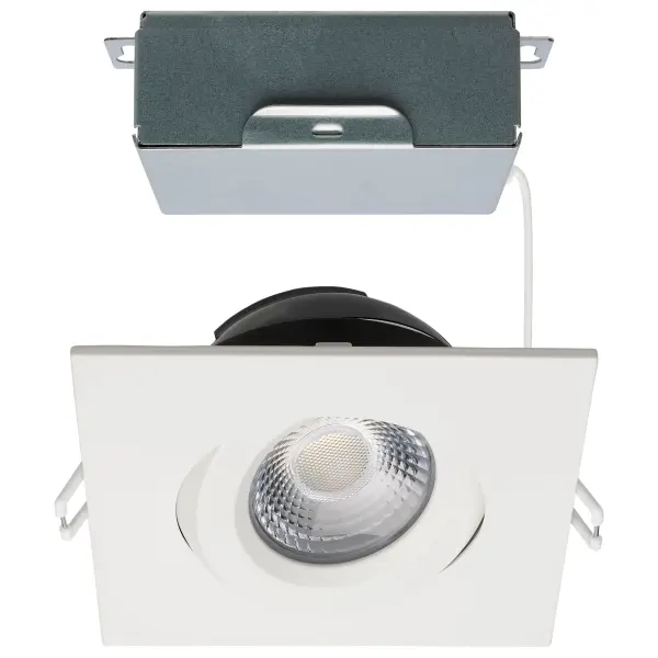 12 Watt LED Direct Wire Downlight - Gimbaled - 4 Inch - CCT Selectable - Square - Remote Driver - White Finish - 850 Lumens - 120 Volt - Image 1