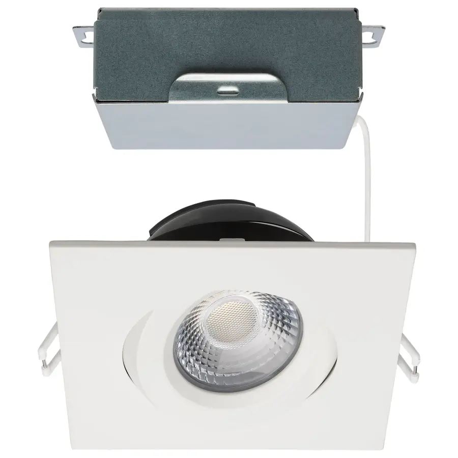 12 Watt LED Direct Wire Downlight - Gimbaled - 4 Inch - CCT Selectable - Square - Remote Driver - White Finish - 850 Lumens - 120 Volt - Image 1