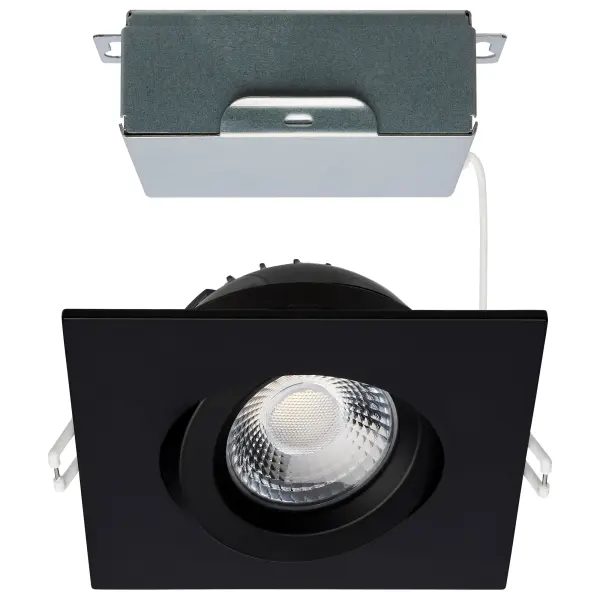 12 Watt LED Direct Wire Downlight - Gimbaled - 4 Inch - CCT Selectable - Square - Remote Driver - Black Finish - 850 Lumens - 120 Volt - Image 1