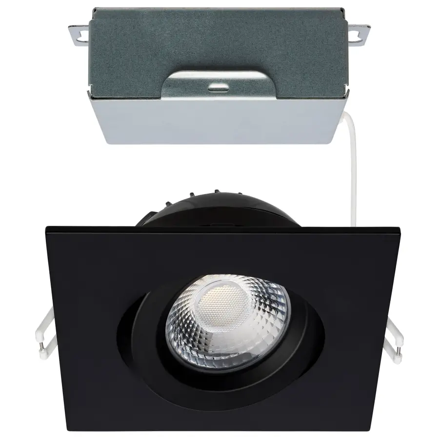 12 Watt LED Direct Wire Downlight - Gimbaled - 4 Inch - CCT Selectable - Square - Remote Driver - Black Finish - 850 Lumens - 120 Volt - Image 1