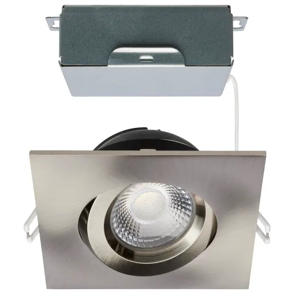 12 Watt LED Direct Wire Downlight - Gimbaled - 4 Inch - CCT Selectable - Square - Remote Driver - Brushed Nickel Finish - 850 Lumens - 120 Volt - Image 1