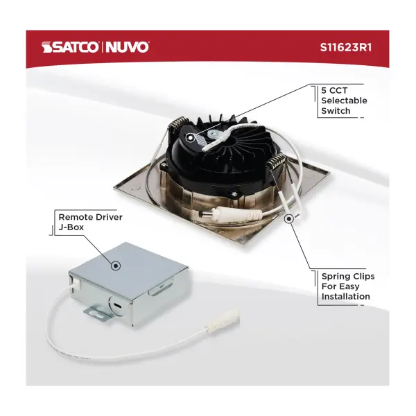 12 Watt LED Direct Wire Downlight - Gimbaled - 4 Inch - CCT Selectable - Square - Remote Driver - Brushed Nickel Finish - 850 Lumens - 120 Volt - Image 10