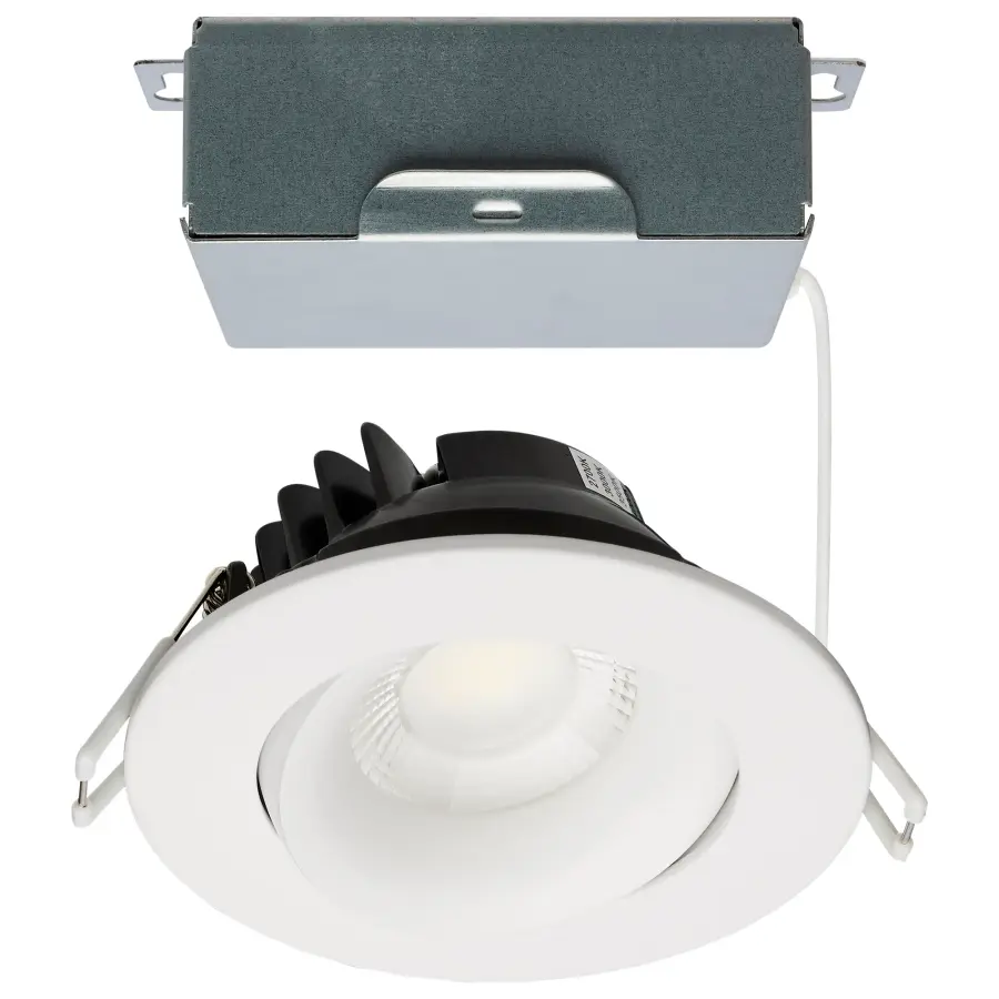 12 Watt LED Direct Wire Downlight - Gimbaled - 3.5 Inch - CCT Selectable - Round - Remote Driver - White Finish - 840 Lumens - 120 Volt - Image 1