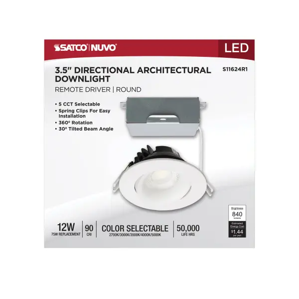 12 Watt LED Direct Wire Downlight - Gimbaled - 3.5 Inch - CCT Selectable - Round - Remote Driver - White Finish - 840 Lumens - 120 Volt - Image 9