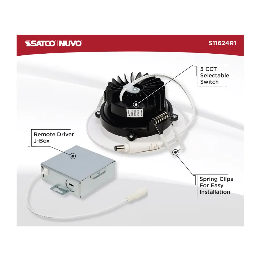 12 Watt LED Direct Wire Downlight - Gimbaled - 3.5 Inch - CCT Selectable - Round - Remote Driver - White Finish - 840 Lumens - 120 Volt - Image 10