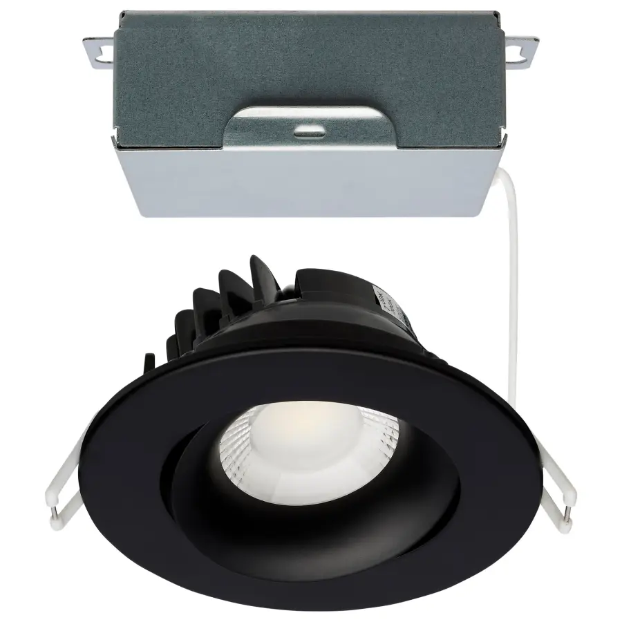 12 Watt LED Direct Wire Downlight - Gimbaled - 3.5 Inch - CCT Selectable - Round - Remote Driver - Black Finish - 840 Lumens - 120 Volt - Image 1