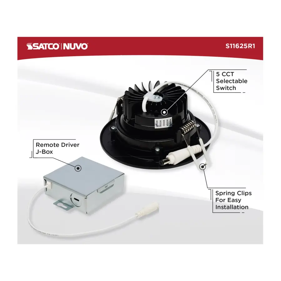 12 Watt LED Direct Wire Downlight - Gimbaled - 3.5 Inch - CCT Selectable - Round - Remote Driver - Black Finish - 840 Lumens - 120 Volt - Image 10
