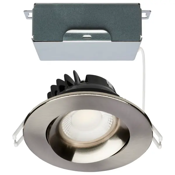 12 Watt LED Direct Wire Downlight - Gimbaled - 3.5 Inch - CCT Selectable - Round - Remote Driver - Brushed Nickel Finish - 840 Lumens - 120 Volt - Image 1