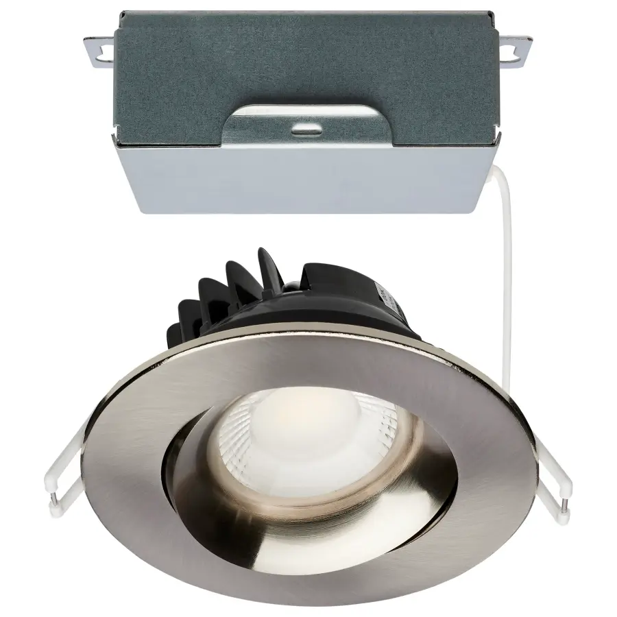 12 Watt LED Direct Wire Downlight - Gimbaled - 3.5 Inch - CCT Selectable - Round - Remote Driver - Brushed Nickel Finish - 840 Lumens - 120 Volt - Image 1