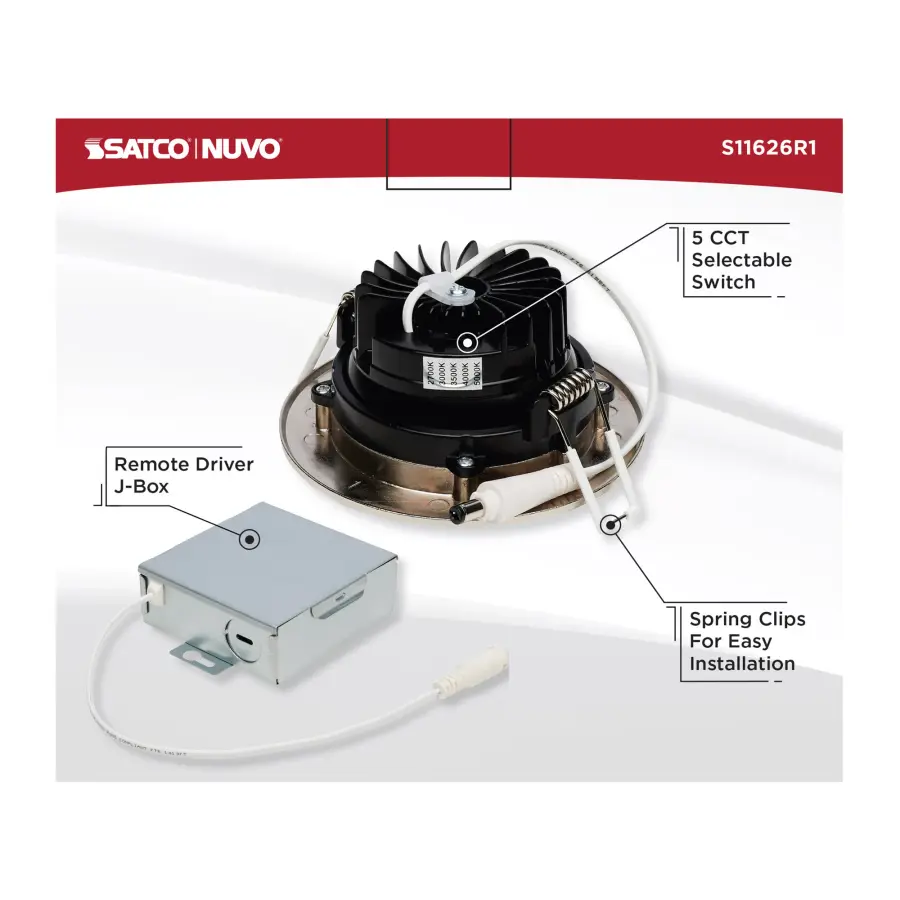 12 Watt LED Direct Wire Downlight - Gimbaled - 3.5 Inch - CCT Selectable - Round - Remote Driver - Brushed Nickel Finish - 840 Lumens - 120 Volt - Image 10