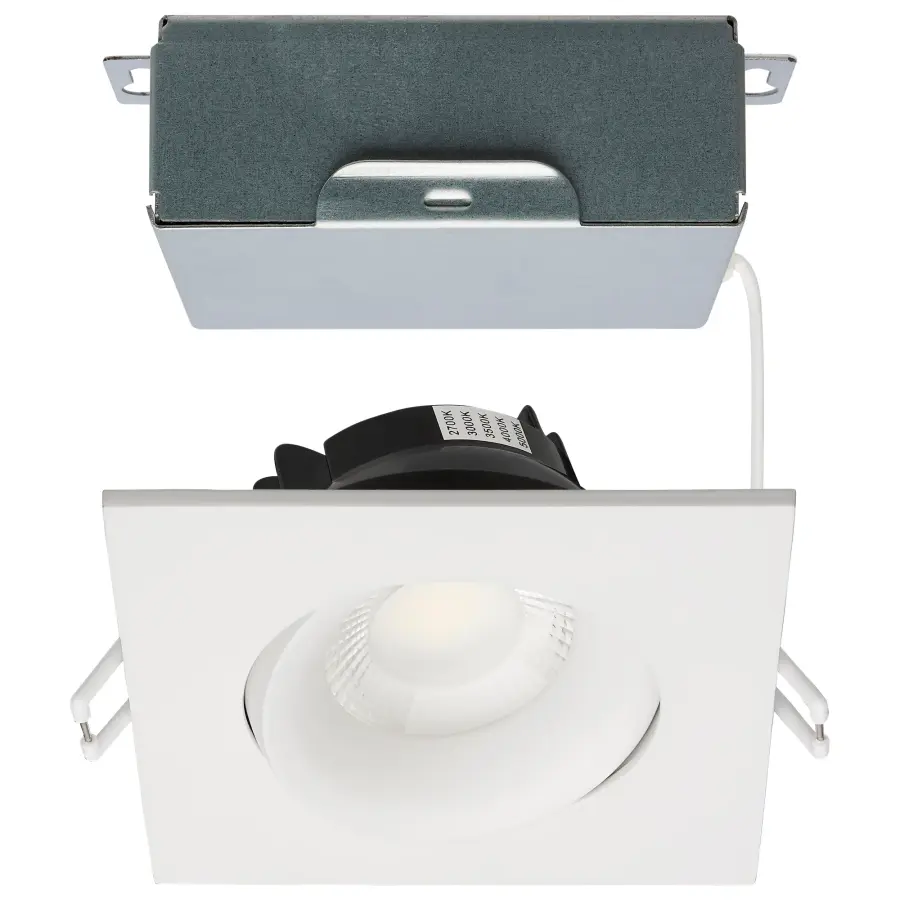 12 Watt LED Direct Wire Downlight - Gimbaled - 3.5 Inch - CCT Selectable - Square - Remote Driver - White Finish - 840 Lumens - 120 Volt - Image 1