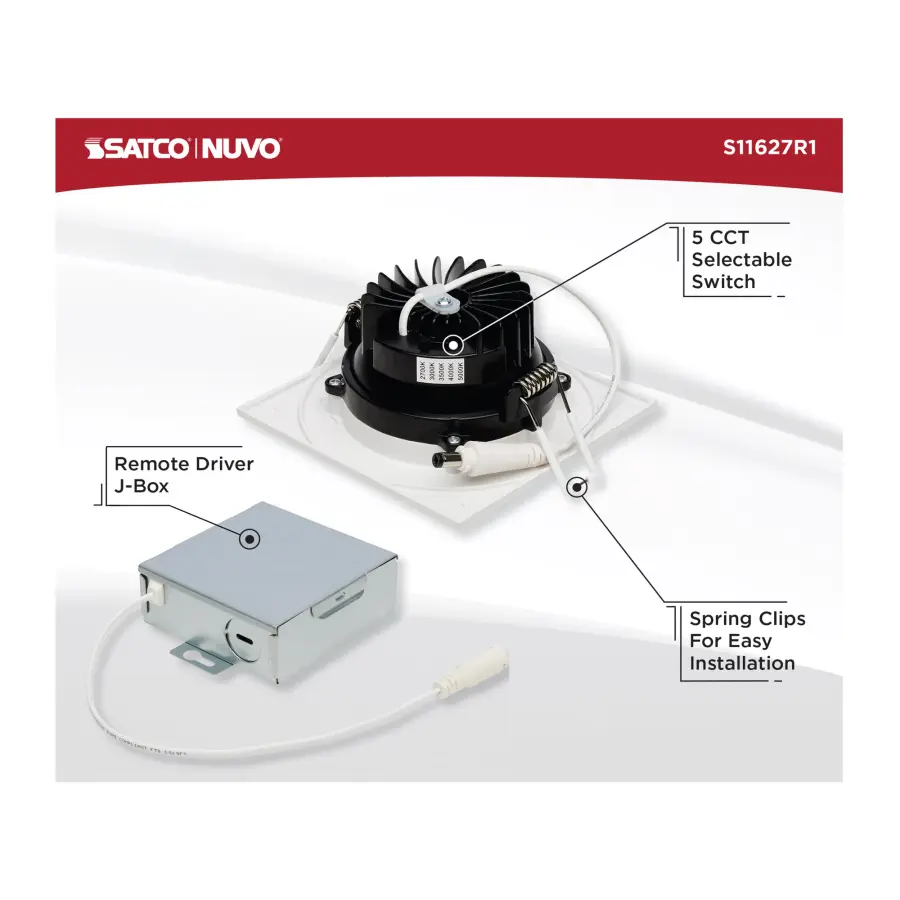 12 Watt LED Direct Wire Downlight - Gimbaled - 3.5 Inch - CCT Selectable - Square - Remote Driver - White Finish - 840 Lumens - 120 Volt - Image 10