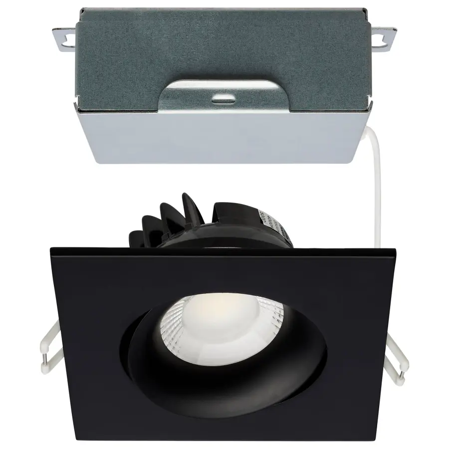 12 Watt LED Direct Wire Downlight - Gimbaled - 3.5 Inch - CCT Selectable - Square - Remote Driver - Black Finish - 840 Lumens - 120 Volt - Image 1