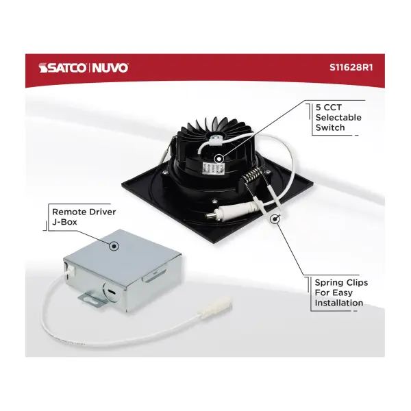 12 Watt LED Direct Wire Downlight - Gimbaled - 3.5 Inch - CCT Selectable - Square - Remote Driver - Black Finish - 840 Lumens - 120 Volt - Image 10