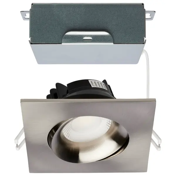 12 Watt LED Direct Wire Downlight - Gimbaled - 3.5 Inch - CCT Selectable - Square - Remote Driver - Brushed Nickel Finish - 840 Lumens - 120 Volt - Image 1