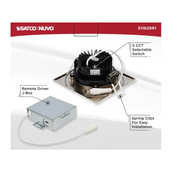 12 Watt LED Direct Wire Downlight - Gimbaled - 3.5 Inch - CCT Selectable - Square - Remote Driver - Brushed Nickel Finish - 840 Lumens - 120 Volt - Image 10
