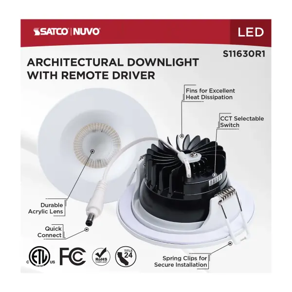 10 Watt LED Direct Wire Downlight - Remote Driver - CCT Selectable - Dimmable - Round - White Finish - Image 11