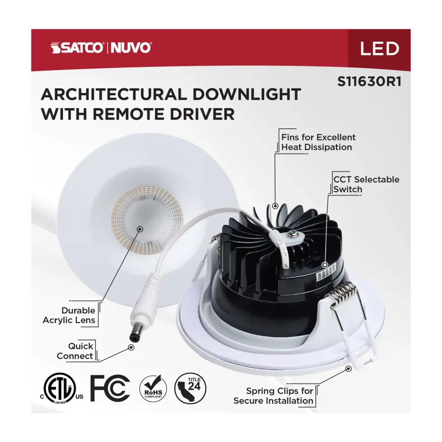 10 Watt LED Direct Wire Downlight - Remote Driver - CCT Selectable - Dimmable - Round - White Finish - Image 11