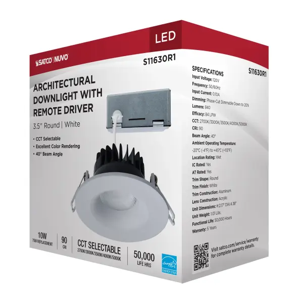 10 Watt LED Direct Wire Downlight - Remote Driver - CCT Selectable - Dimmable - Round - White Finish - Image 14