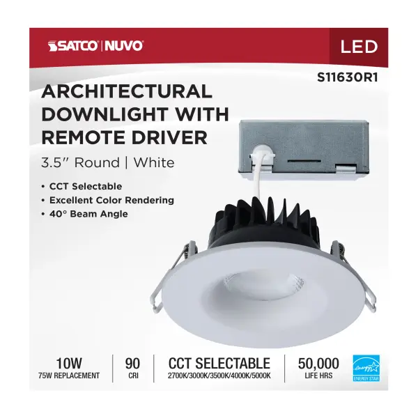 10 Watt LED Direct Wire Downlight - Remote Driver - CCT Selectable - Dimmable - Round - White Finish - Image 10