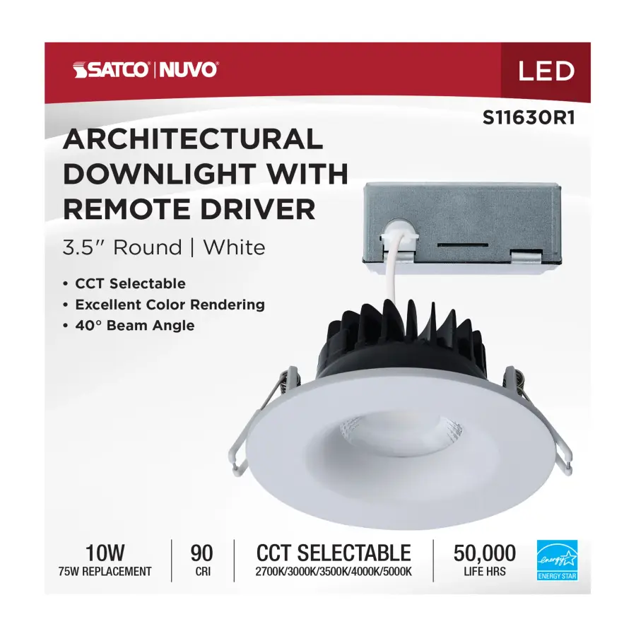 10 Watt LED Direct Wire Downlight - Remote Driver - CCT Selectable - Dimmable - Round - White Finish - Image 10