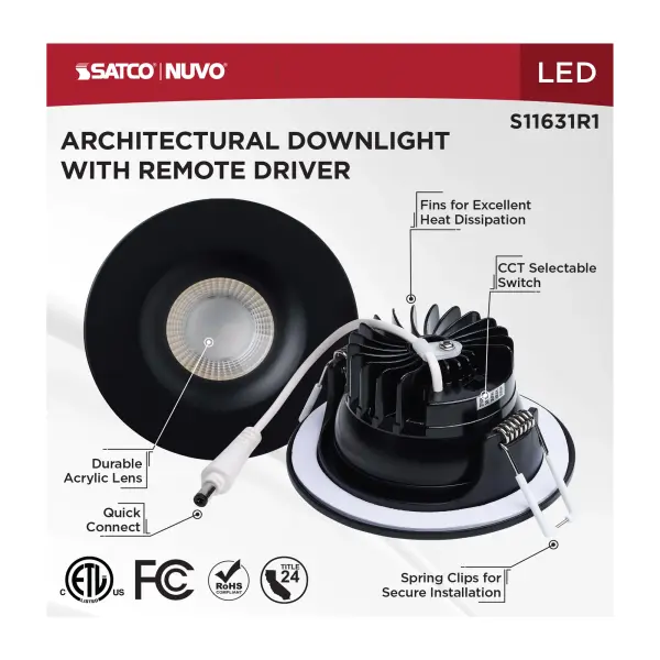 10 Watt LED Direct Wire Downlight - Remote Driver - CCT Selectable - Dimmable - Round - Black Finish - Image 11