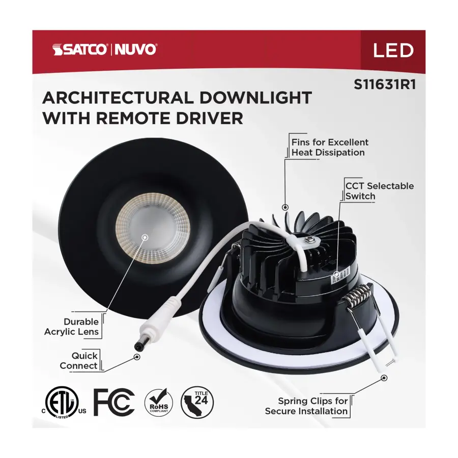 10 Watt LED Direct Wire Downlight - Remote Driver - CCT Selectable - Dimmable - Round - Black Finish - Image 11