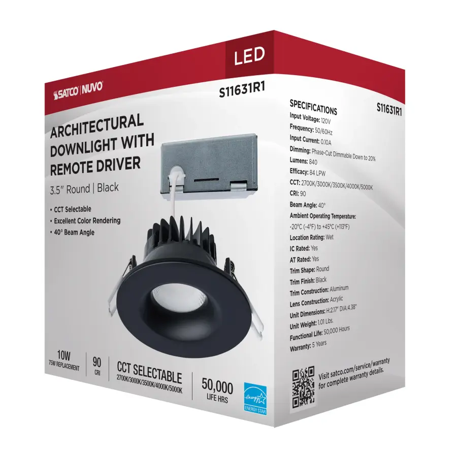 10 Watt LED Direct Wire Downlight - Remote Driver - CCT Selectable - Dimmable - Round - Black Finish - Image 14