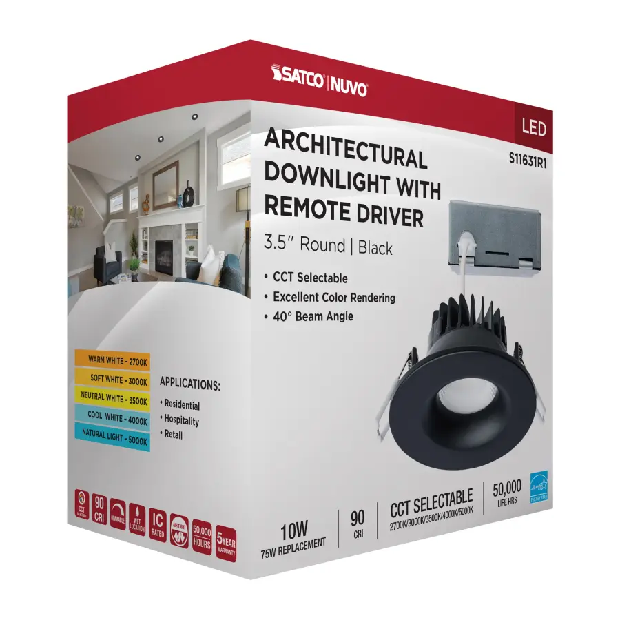 10 Watt LED Direct Wire Downlight - Remote Driver - CCT Selectable - Dimmable - Round - Black Finish - Image 15