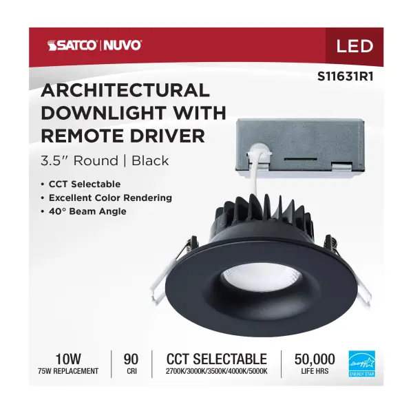 10 Watt LED Direct Wire Downlight - Remote Driver - CCT Selectable - Dimmable - Round - Black Finish - Image 10