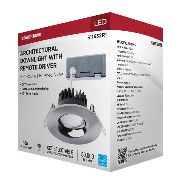 10 Watt LED Direct Wire Downlight - Remote Driver - CCT Selectable - Dimmable - Round - Brushed Nickel Finish - Image 14
